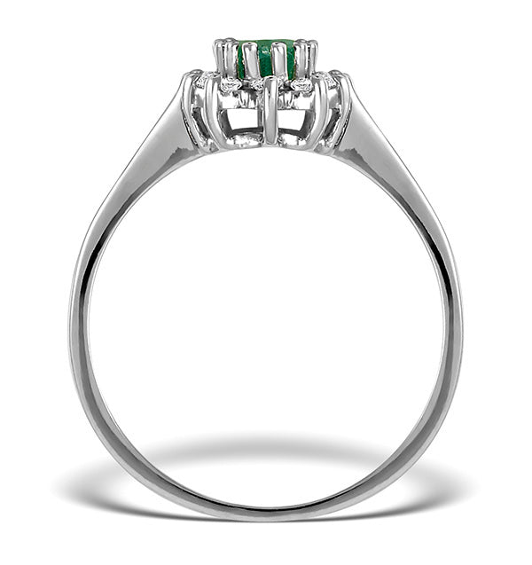 Emerald 6 x 4mm And Diamond 9K White Gold Ring